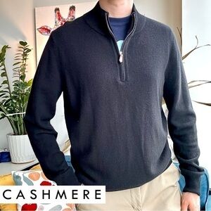 K+J2 Men Cashmere Black Mockneck Quarter-Zip Long Sleeve Sweater XL